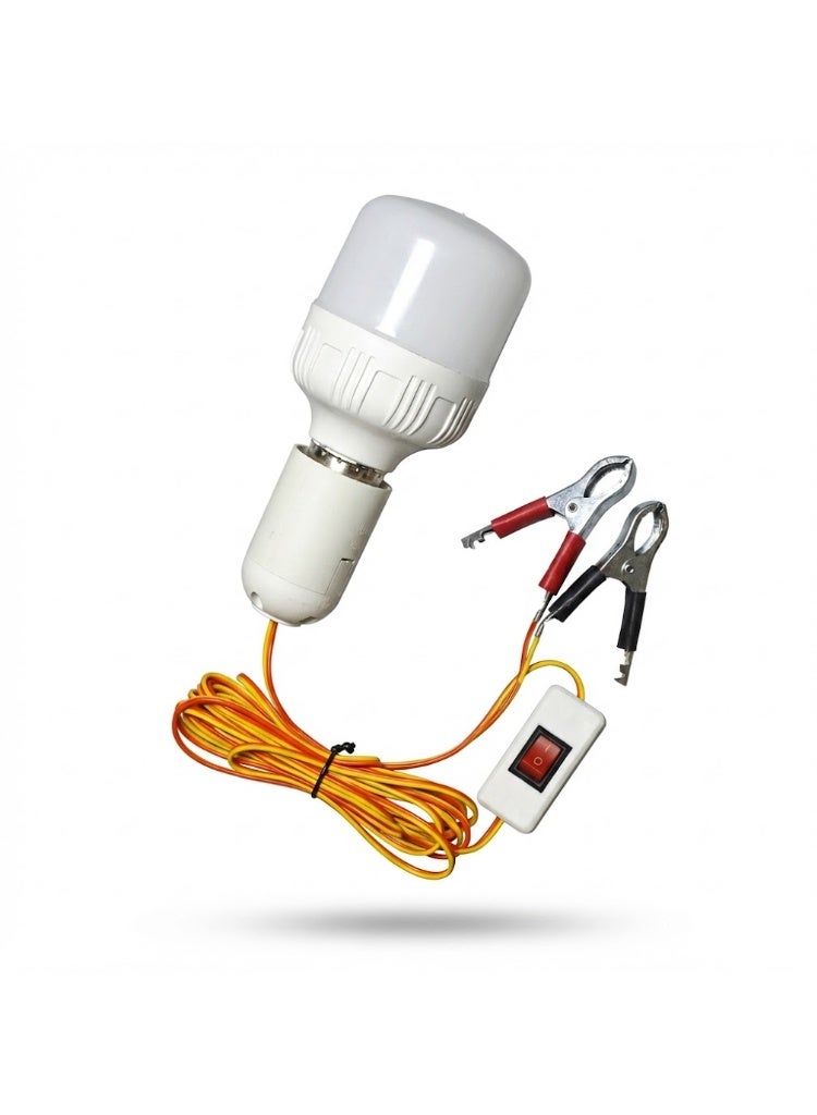 12V 12W LED Bulb Light with 1.2m Cable and Alligator Clips - DC Operated Portable Lamp for Camping, Fishing, Solar Systems, and Emergency Lighting - Image 1